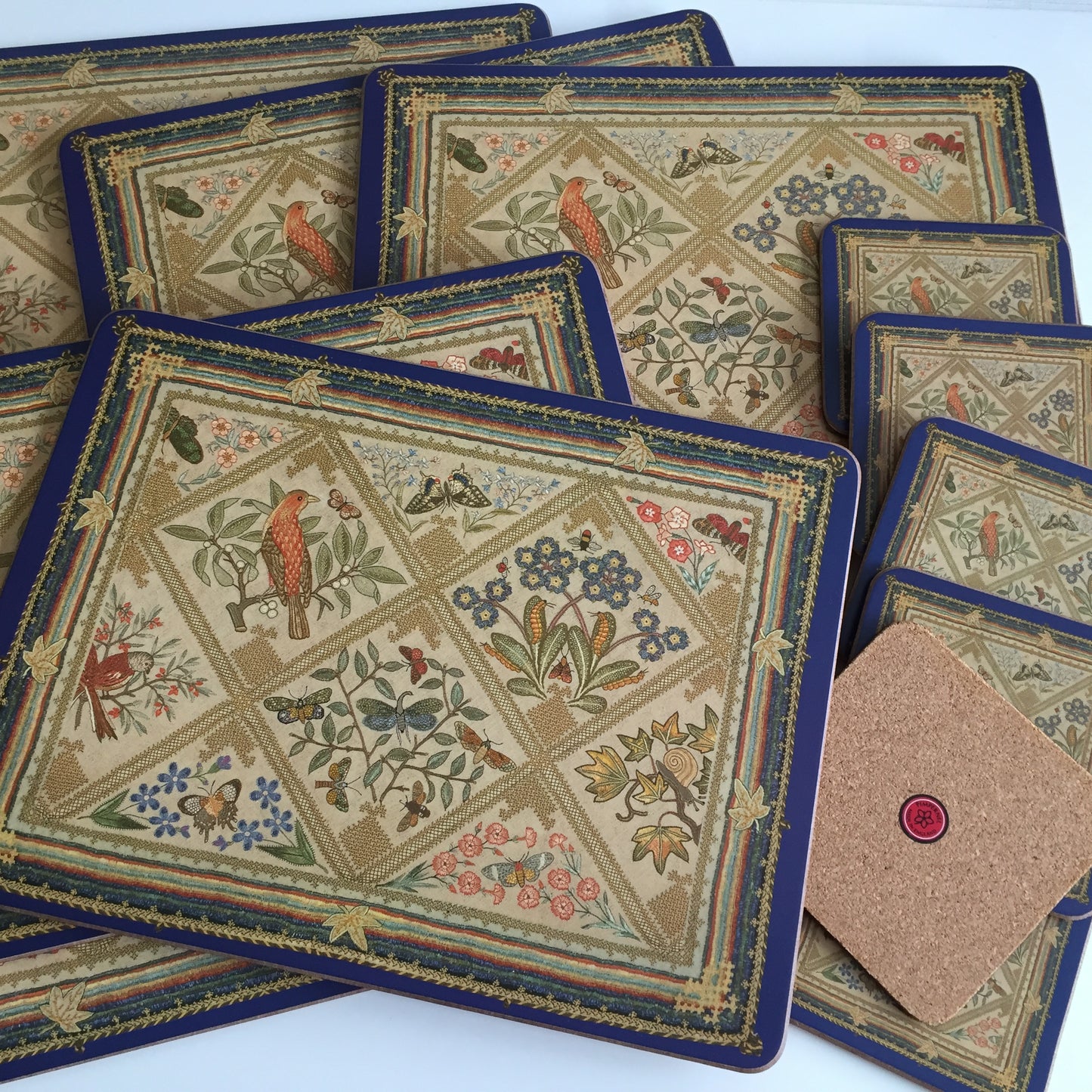 1990s Vintage Set of 12 Pimpernel "EMBROIDERY" Placemats & Drink Coasters