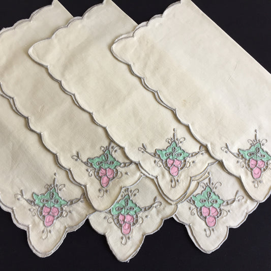 A Set of 6 of Madeira Cutwork Hand Embroidered and Appliqued Vintage Napkins
