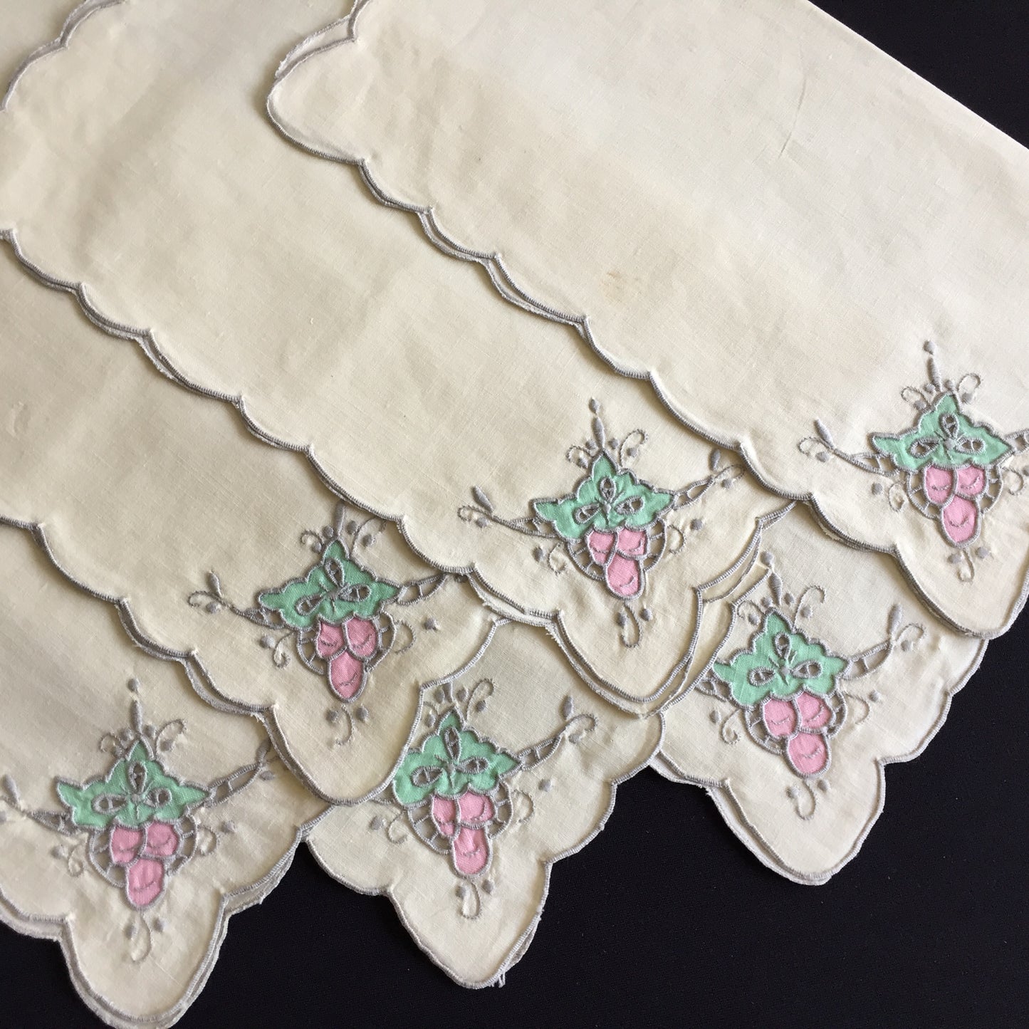 A Set of 6 of Madeira Cutwork Hand Embroidered and Appliqued Vintage Napkins