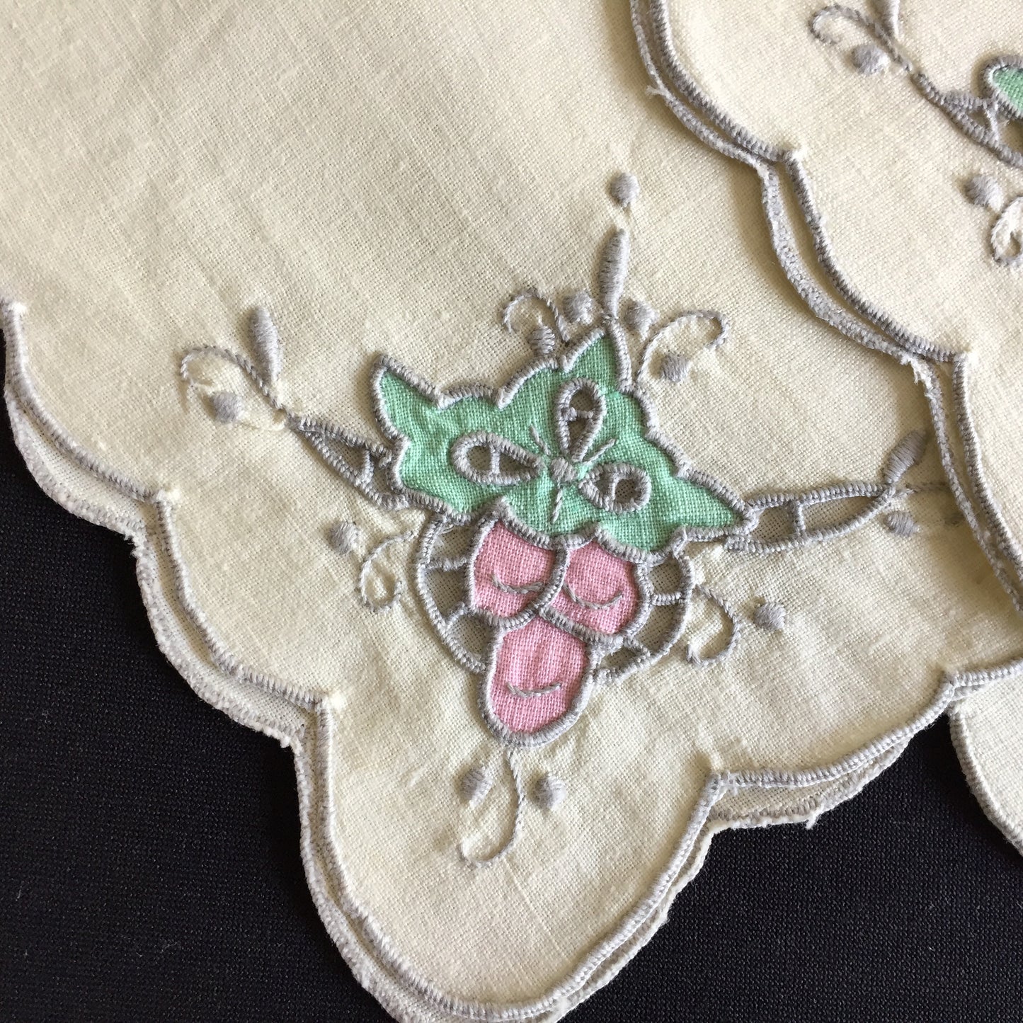 A Set of 6 of Madeira Cutwork Hand Embroidered and Appliqued Vintage Napkins