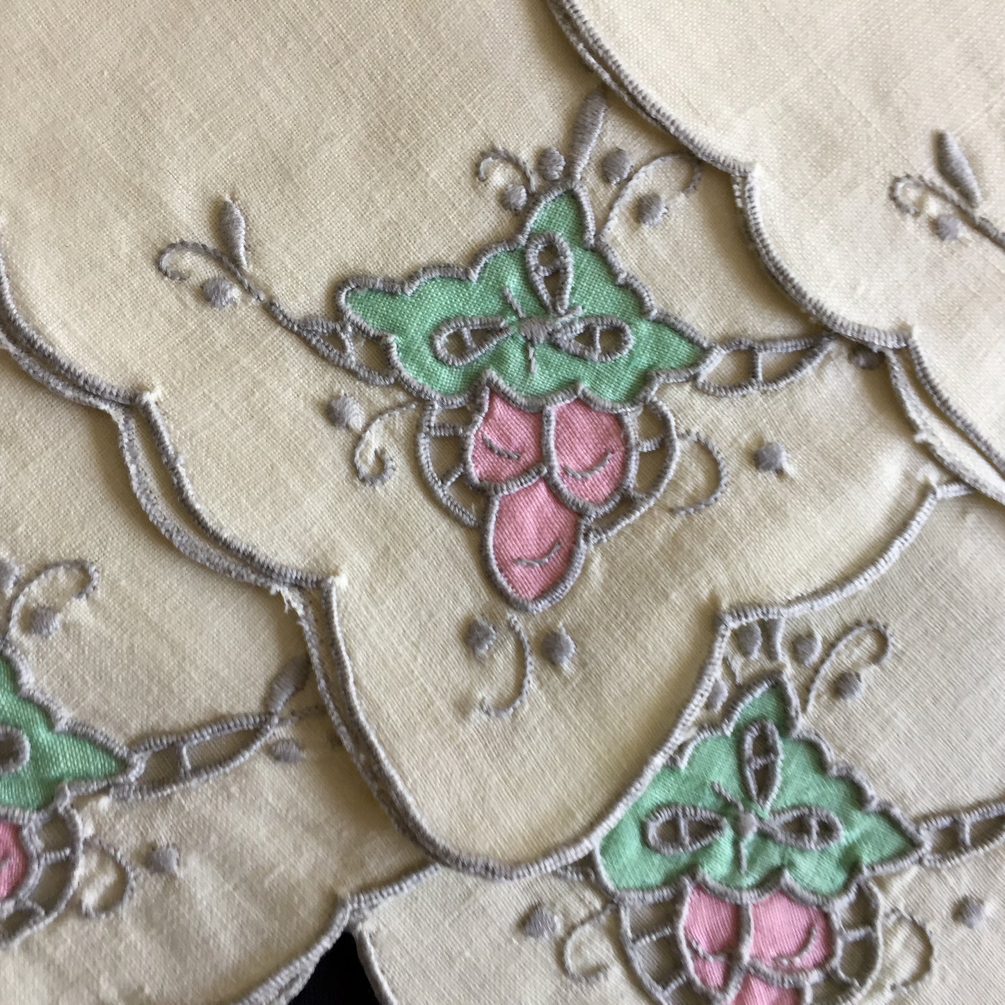A Set of 6 of Madeira Cutwork Hand Embroidered and Appliqued Vintage Napkins