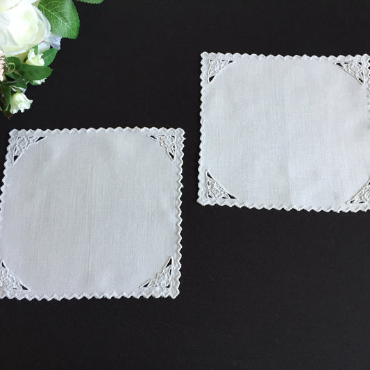 Edwardian Antique | Vintage Hand Embroidered Doily Pair with Madeira Cutwork