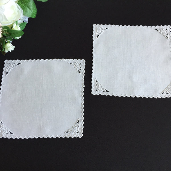 Edwardian Antique | Vintage Hand Embroidered Doily Pair with Madeira Cutwork