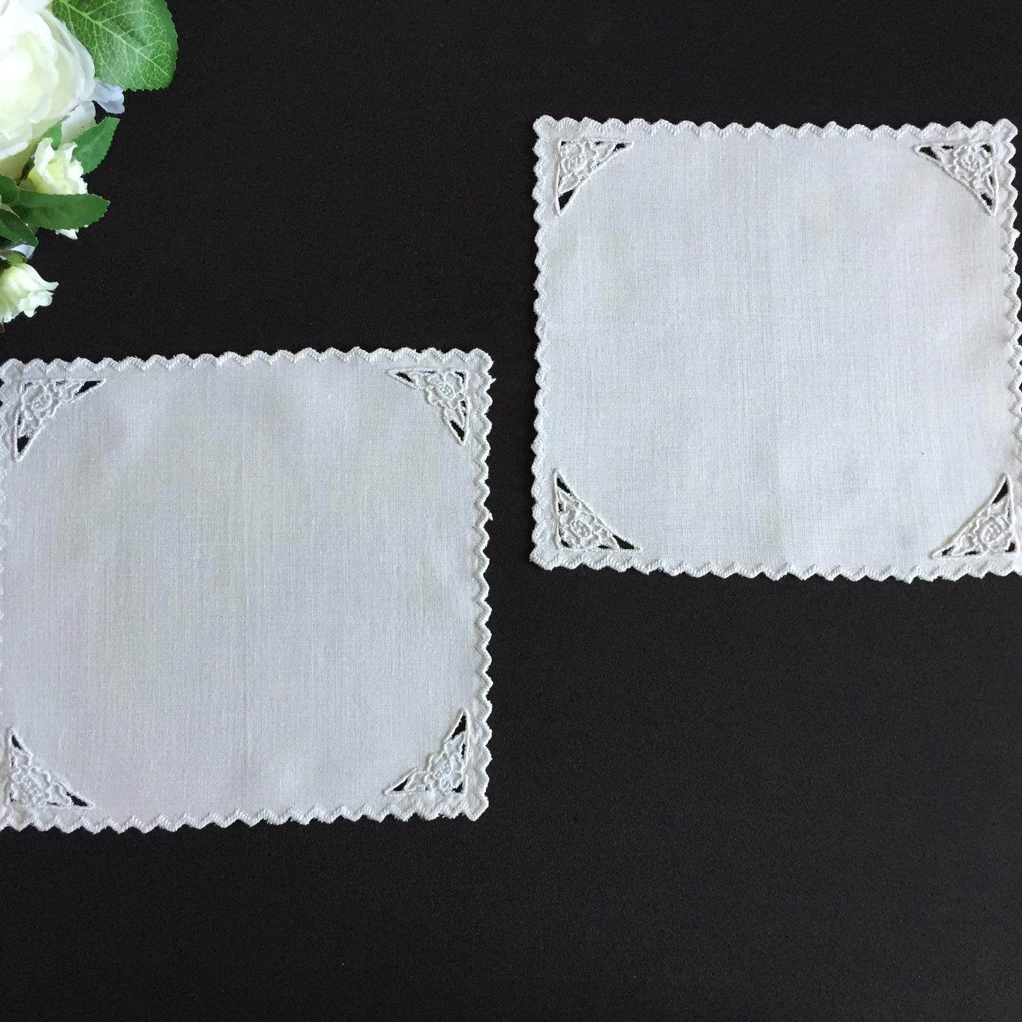 Edwardian Antique | Vintage Hand Embroidered Doily Pair with Madeira Cutwork