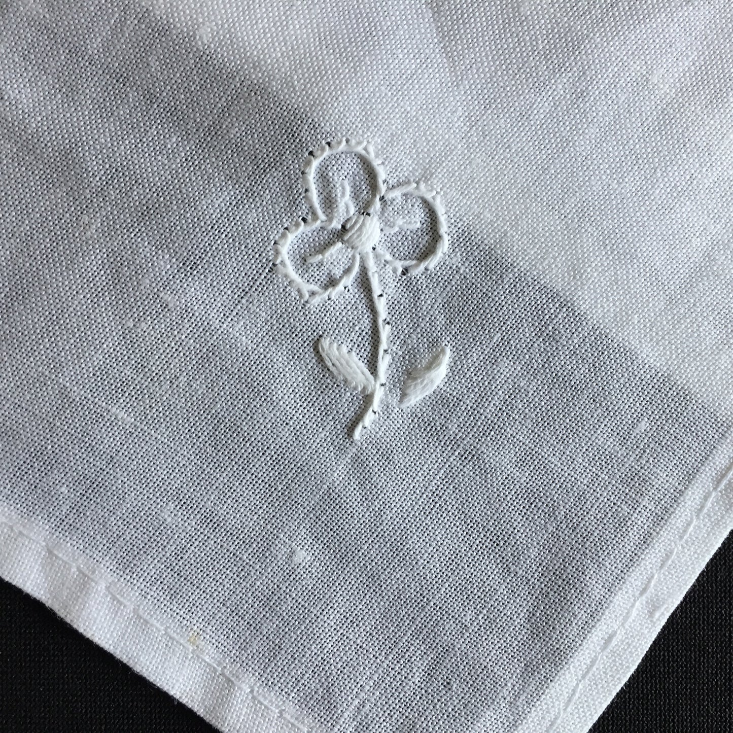 Unused Vintage Set of 4 Hand Embroidered Small White Cocktail Napkins
