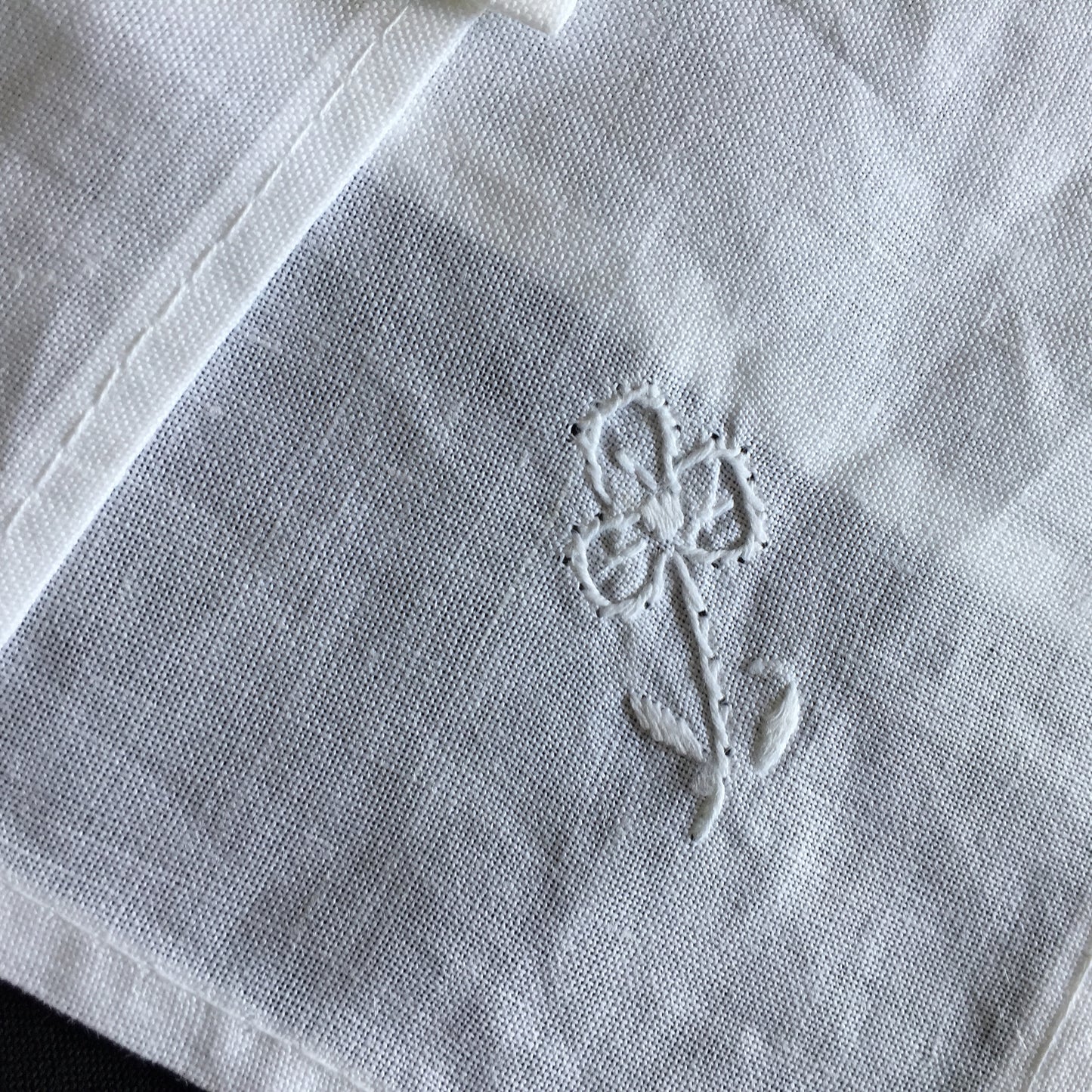 Unused Vintage Set of 4 Hand Embroidered Small White Cocktail Napkins
