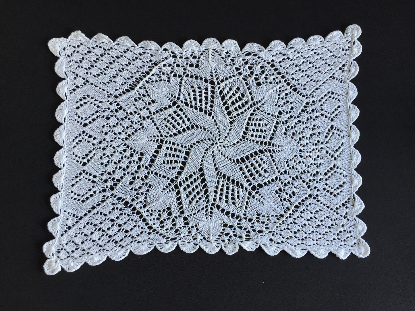 Shetland Style Hand Knitted White Cotton Lace Placemat