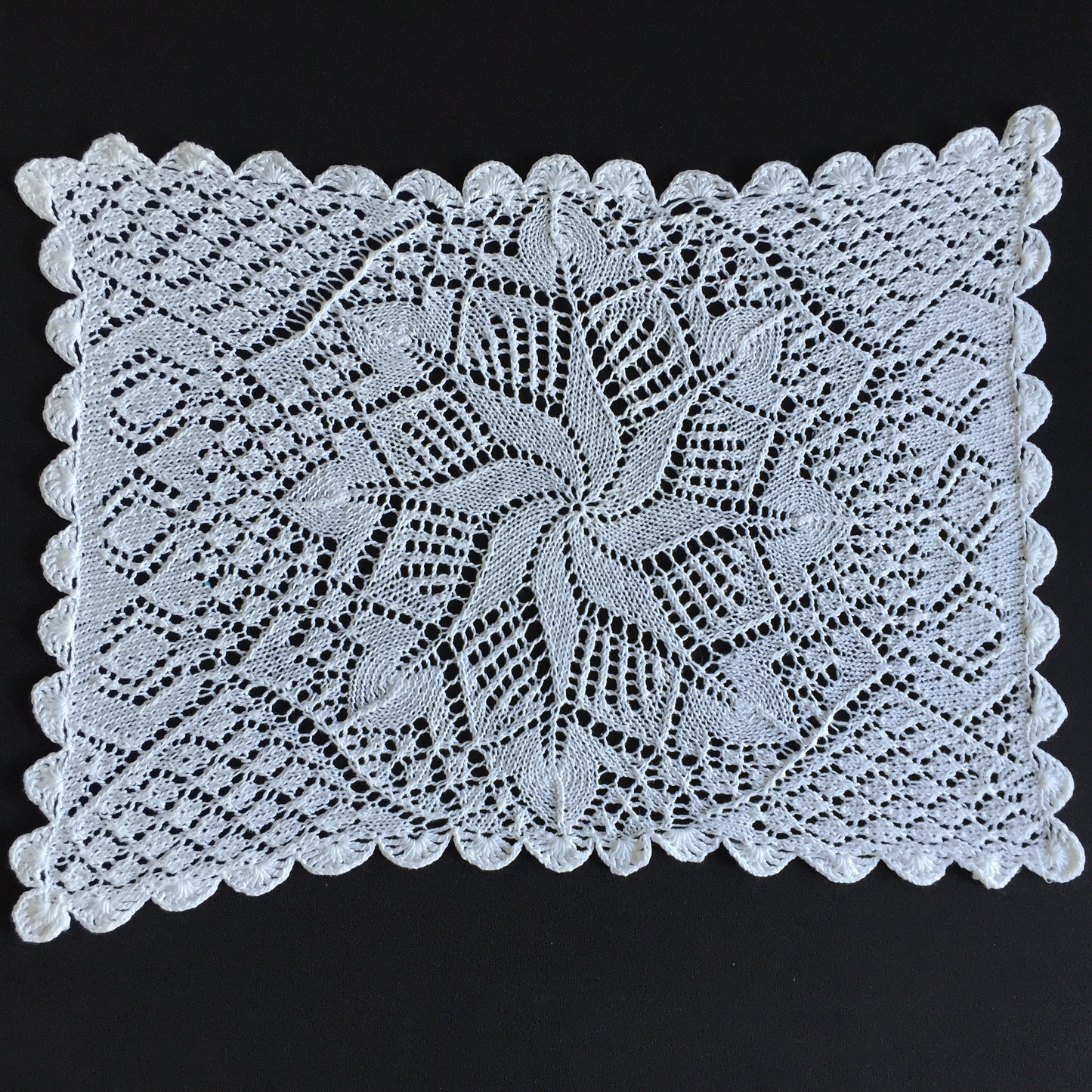 Shetland Style Hand Knitted White Cotton Lace Placemat