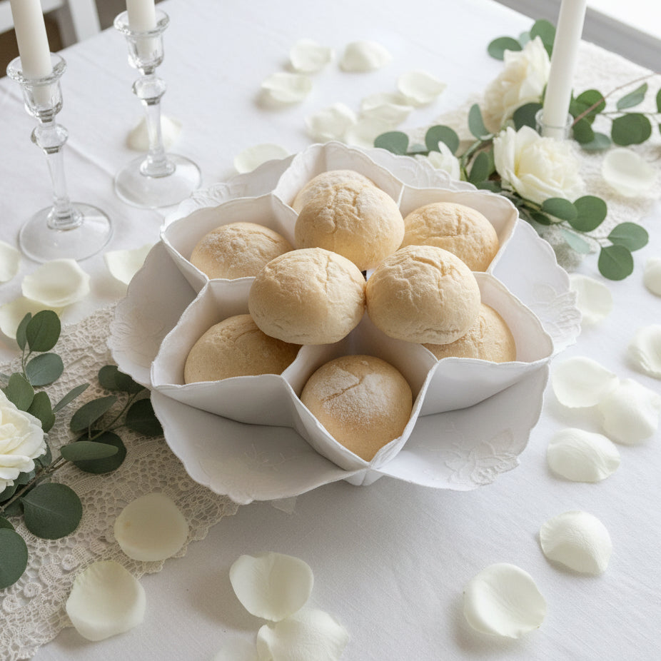 White Cotton Vintage Floral Applique Embroidered Bread Roll | Scone Holder