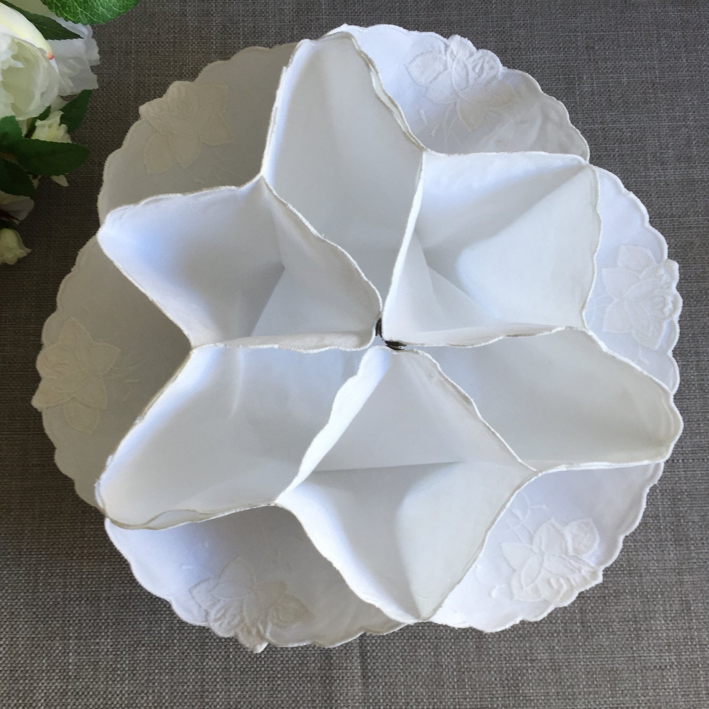 White Cotton Vintage Floral Applique Embroidered Bread Roll | Scone Holder