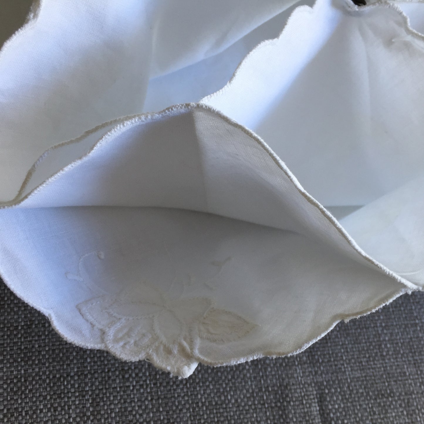 White Cotton Vintage Floral Applique Embroidered Bread Roll | Scone Holder