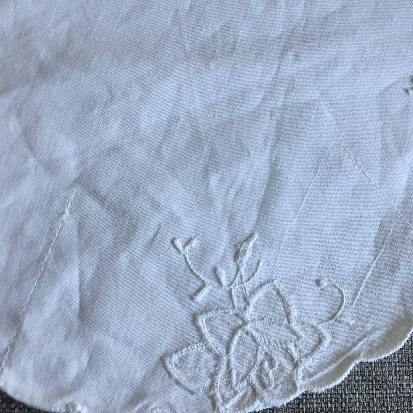 White Cotton Vintage Floral Applique Embroidered Bread Roll | Scone Holder