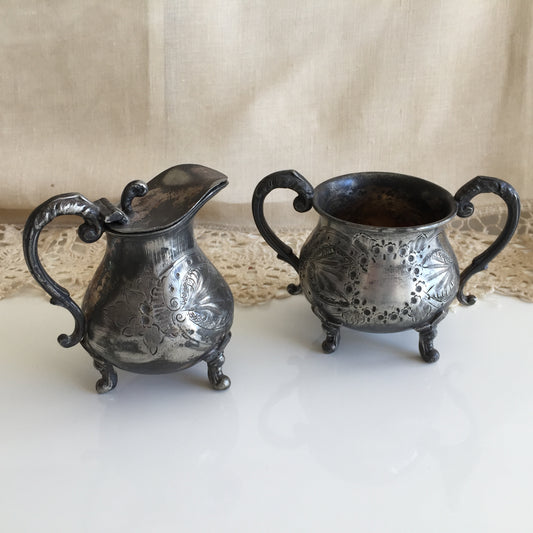 Victorian Antique Silver Plated CJ & Co Creamer and Sugar Bowl Set
