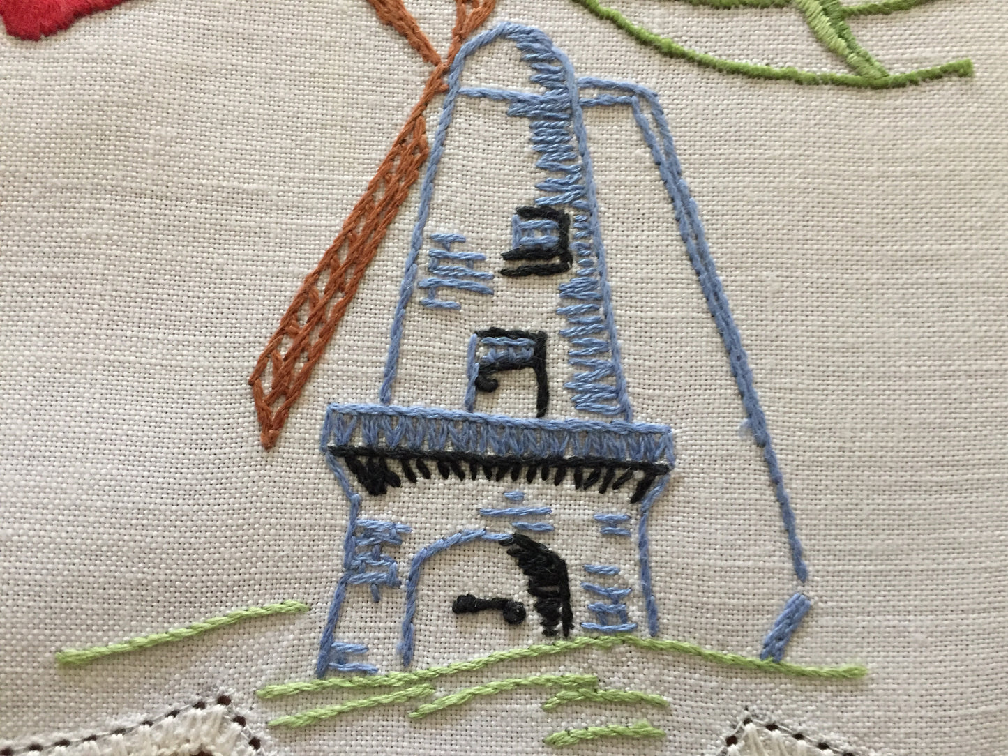 Australian Vintage Hand Embroidered Table Runner | Butterfly | Windmill Design