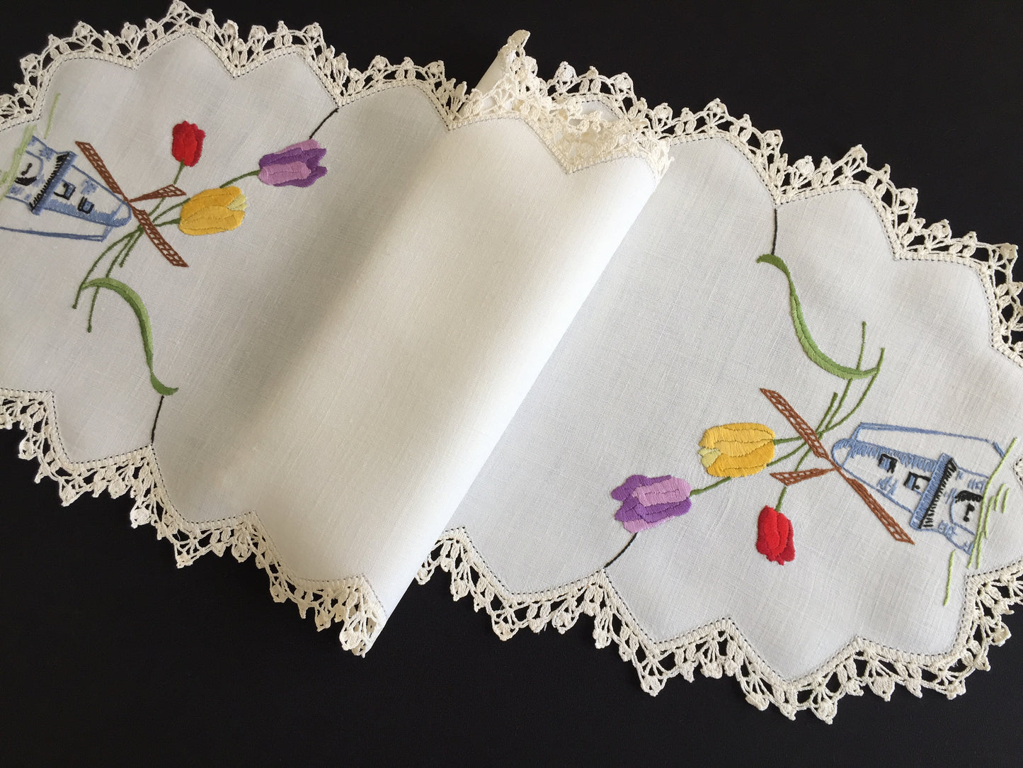 Australian Vintage Hand Embroidered Table Runner | Butterfly | Windmill Design
