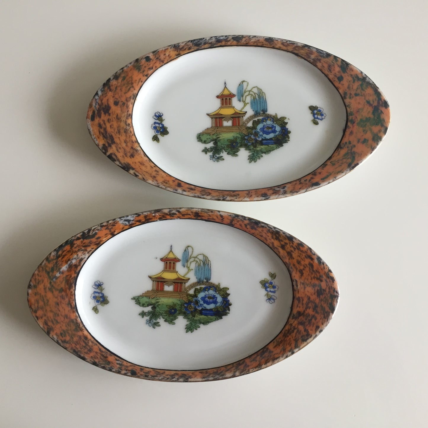 Moschendor Bavaria Vintage Ring Dish Duo, Oriental Design, Gold Trim