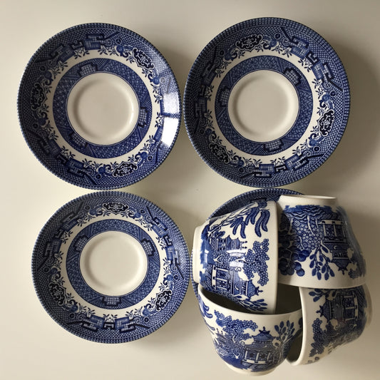 Oriental Blue Willow Ceramic 8 Pce Tea Set by Churchill England