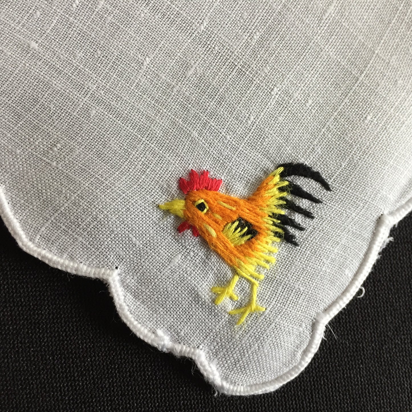 Hen Party Table Decor for 6: Cocktail Napkins & Matching Wine Glass Sleeves | Embroidered Rooster Pattern