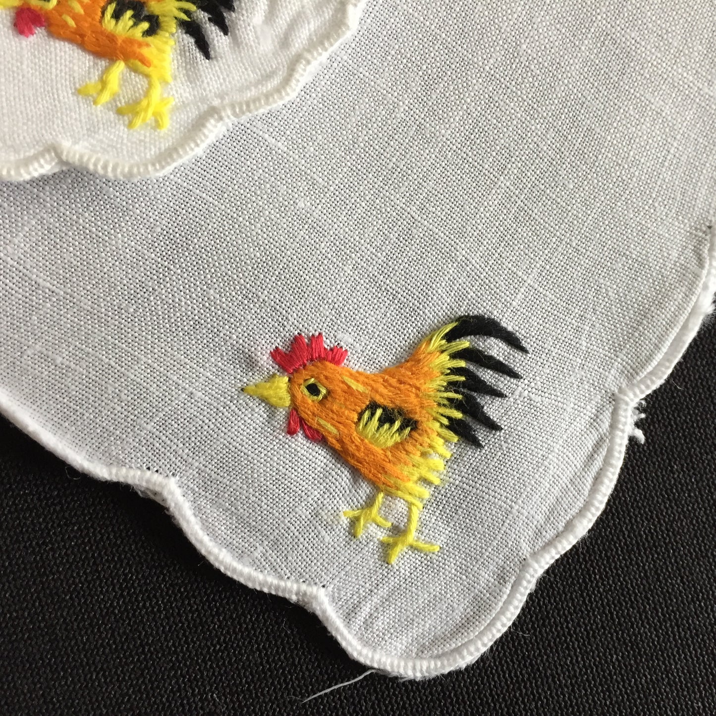 Hen Party Table Decor for 6: Cocktail Napkins & Matching Wine Glass Sleeves | Embroidered Rooster Pattern