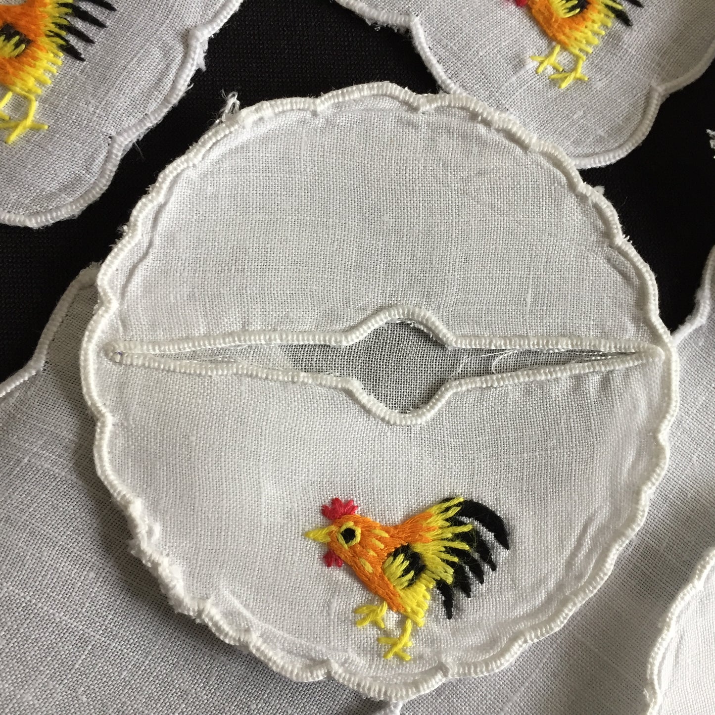 Hen Party Table Decor for 6: Cocktail Napkins & Matching Wine Glass Sleeves | Embroidered Rooster Pattern