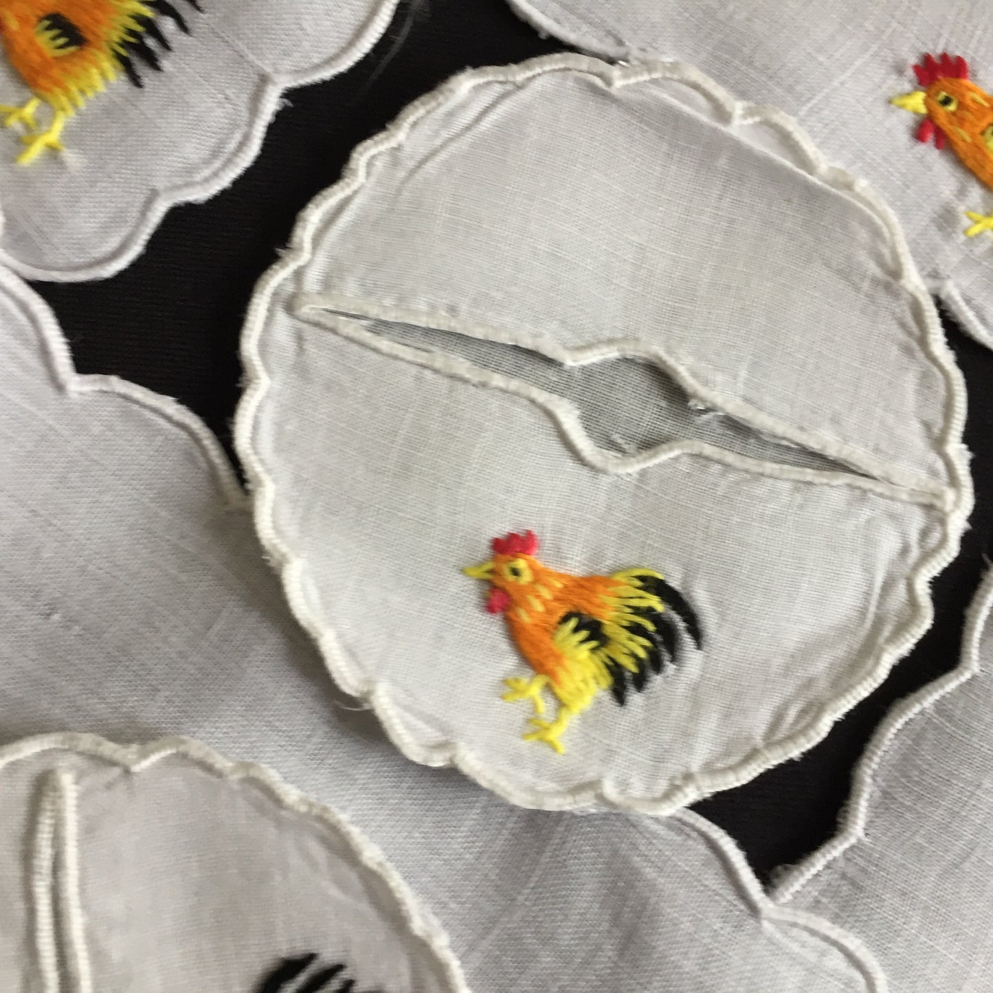 Hen Party Table Decor for 6: Cocktail Napkins & Matching Wine Glass Sleeves | Embroidered Rooster Pattern