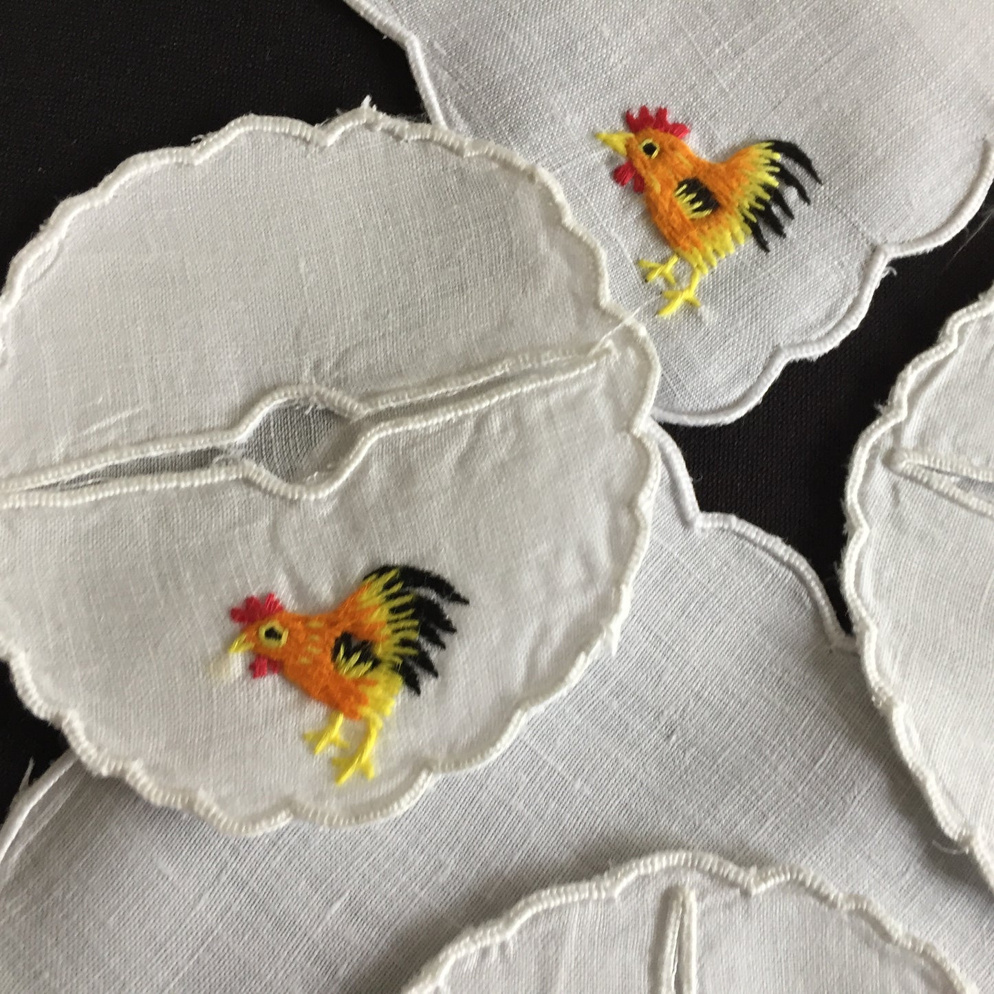 Hen Party Table Decor for 6: Cocktail Napkins & Matching Wine Glass Sleeves | Embroidered Rooster Pattern