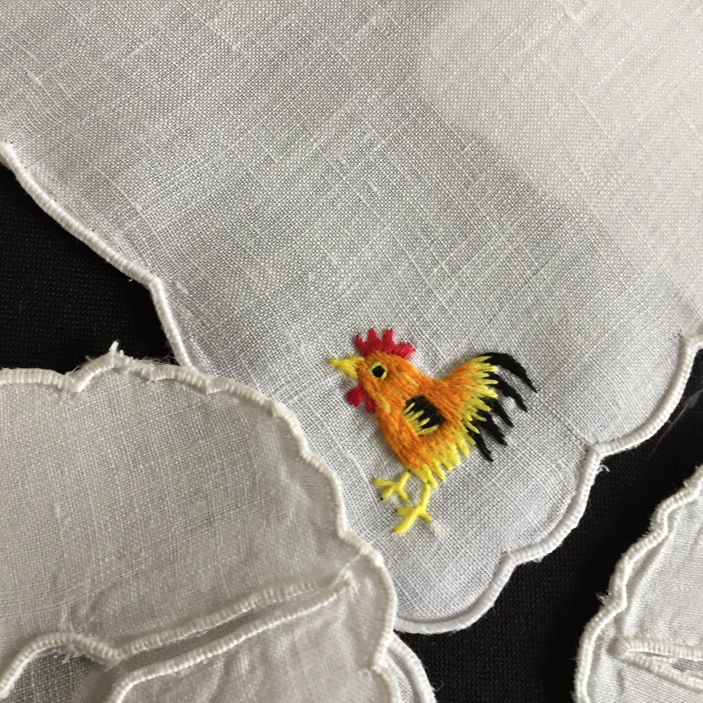 Hen Party Table Decor for 6: Cocktail Napkins & Matching Wine Glass Sleeves | Embroidered Rooster Pattern