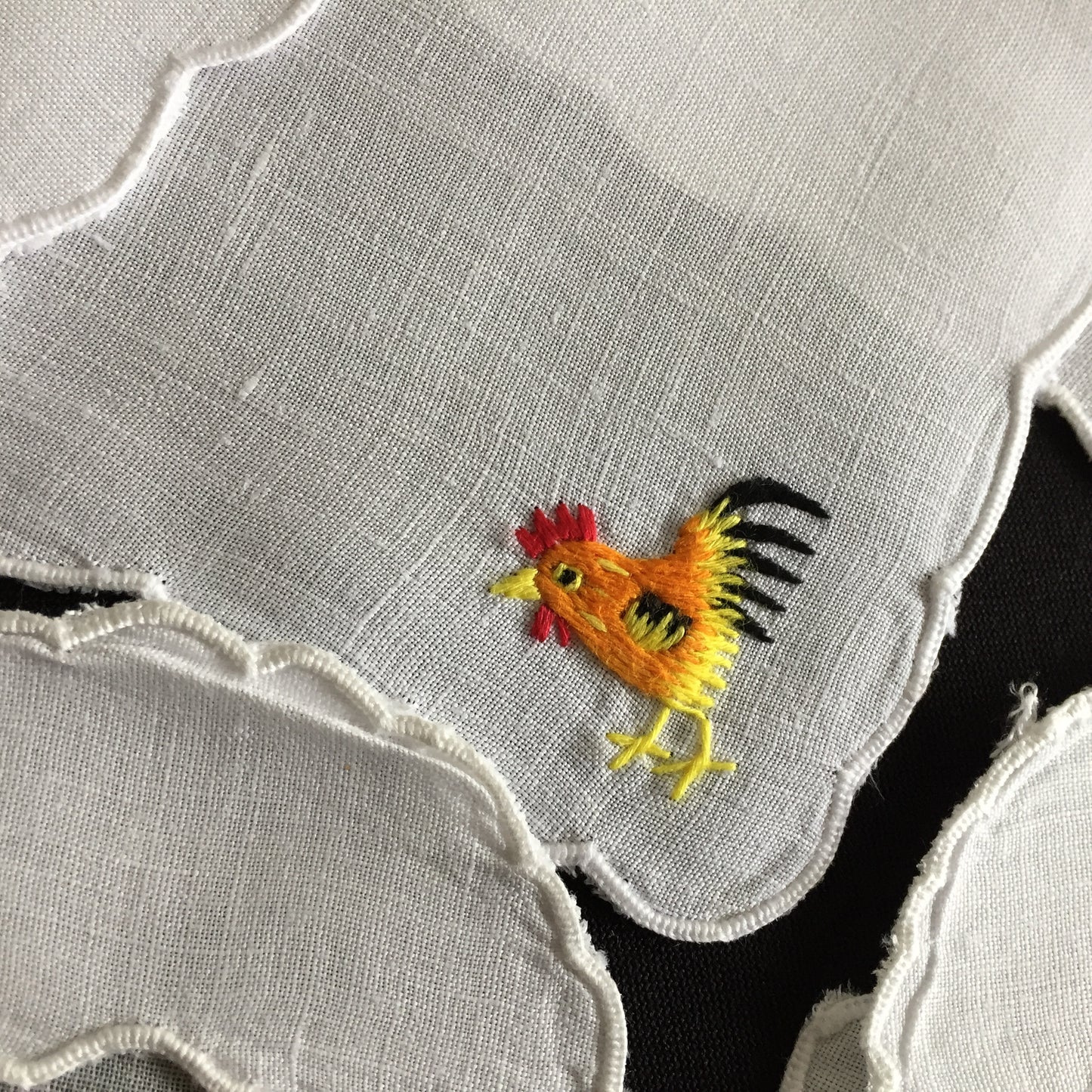 Hen Party Table Decor for 6: Cocktail Napkins & Matching Wine Glass Sleeves | Embroidered Rooster Pattern