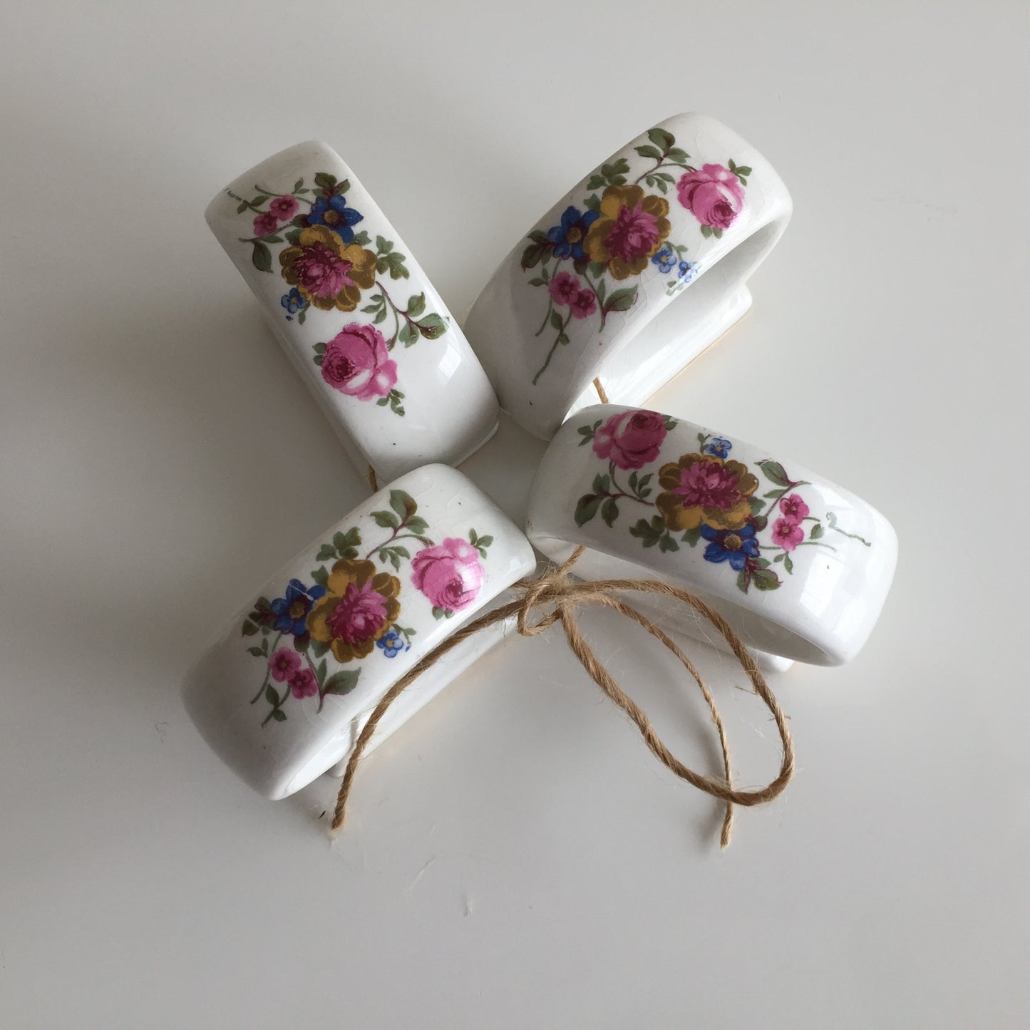 Vintage MYOTT (England) Fine Bone China Napkin Rings with Derby Rose Pattern