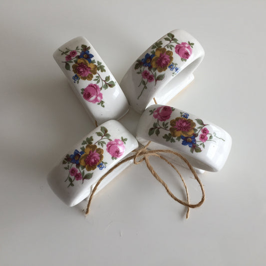 Vintage MYOTT (England) Fine Bone China Napkin Rings with Derby Rose Pattern
