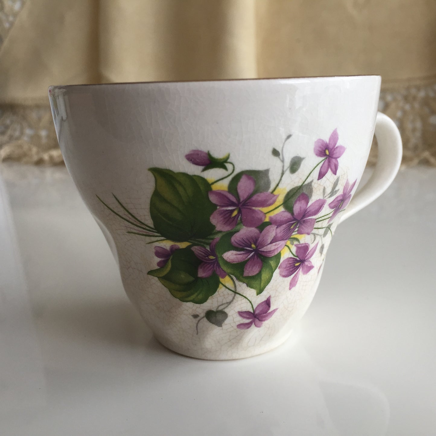 Assorted Vintage Porcelain with Violets Pattern, Teacups, Plates, Bowls