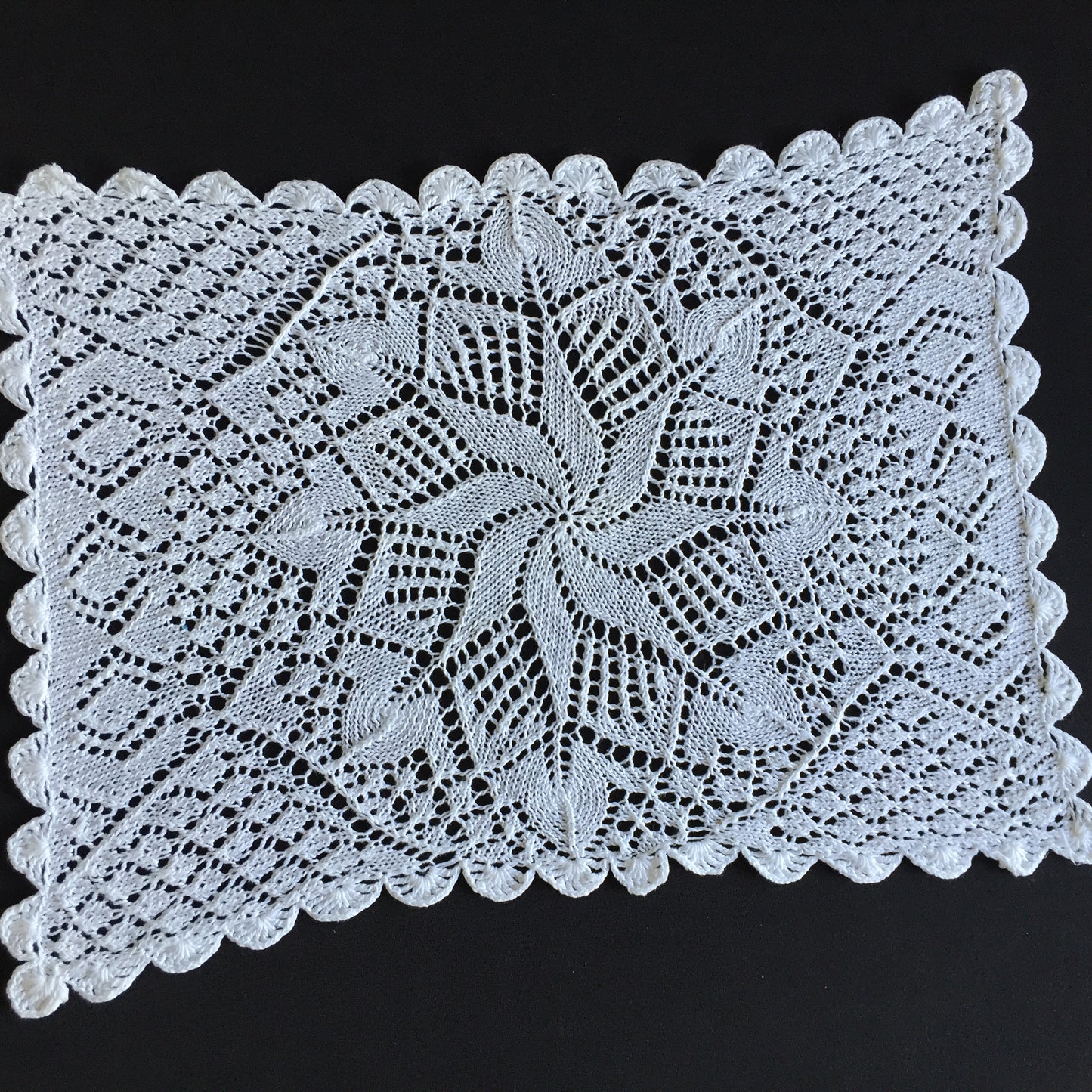 Shetland Style Hand Knitted White Cotton Lace Placemat