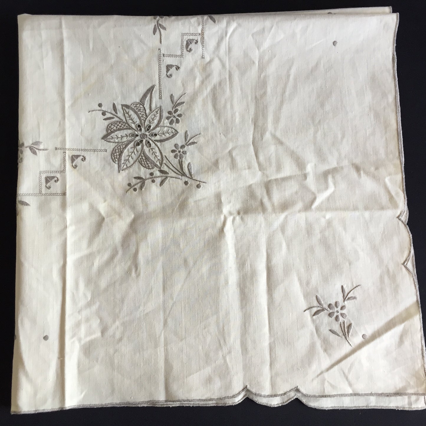 Unused Vintage Madeira Cutwork Handmade Embroidered Supper Cloth