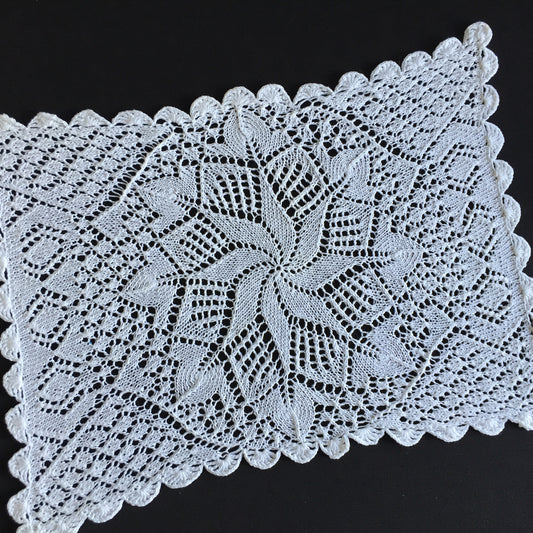 Shetland Style Hand Knitted White Cotton Lace Placemat