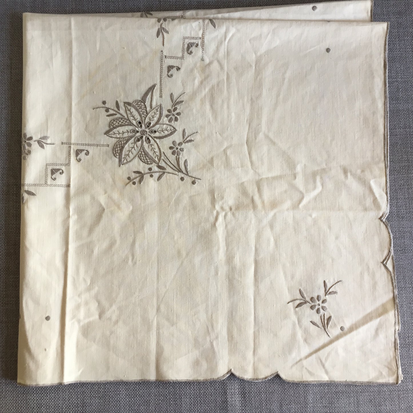 Unused Vintage Madeira Cutwork Handmade Embroidered Supper Cloth