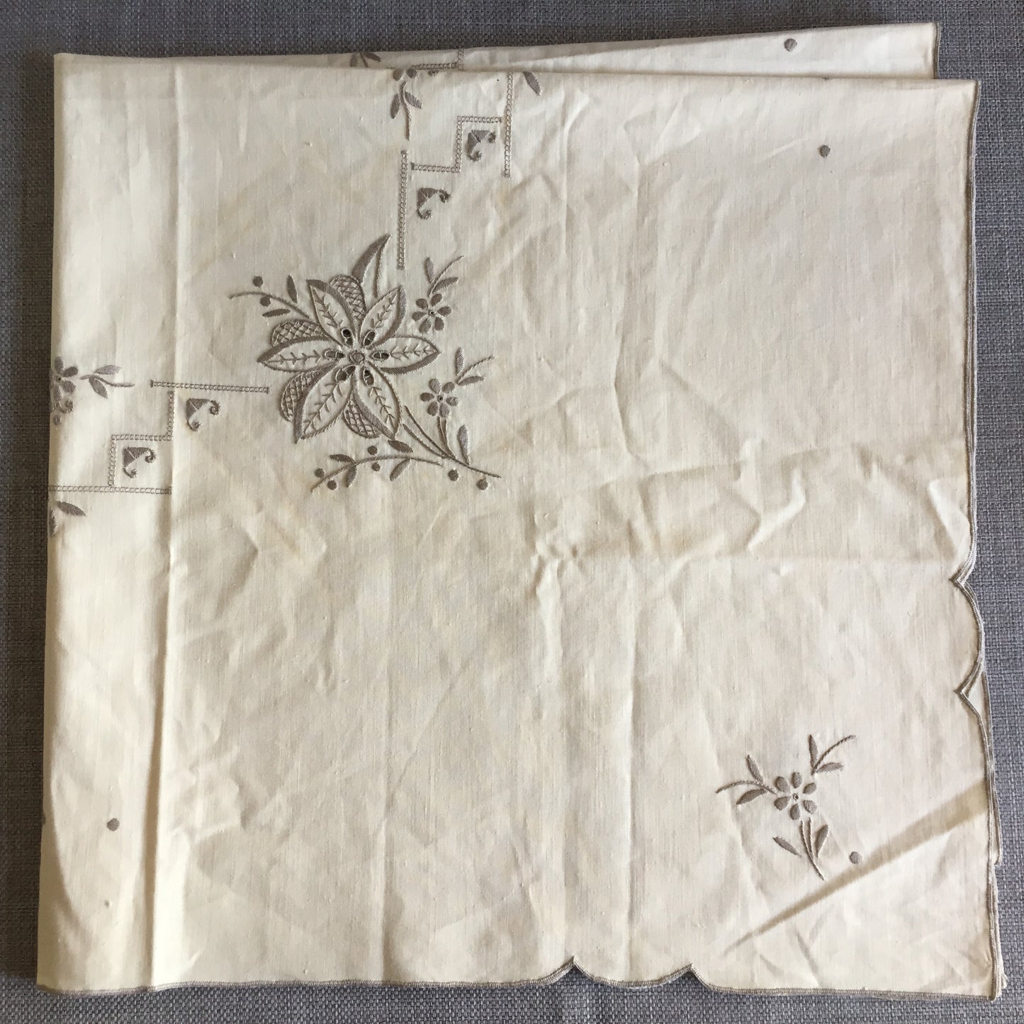 Unused Vintage Madeira Cutwork Handmade Embroidered Supper Cloth