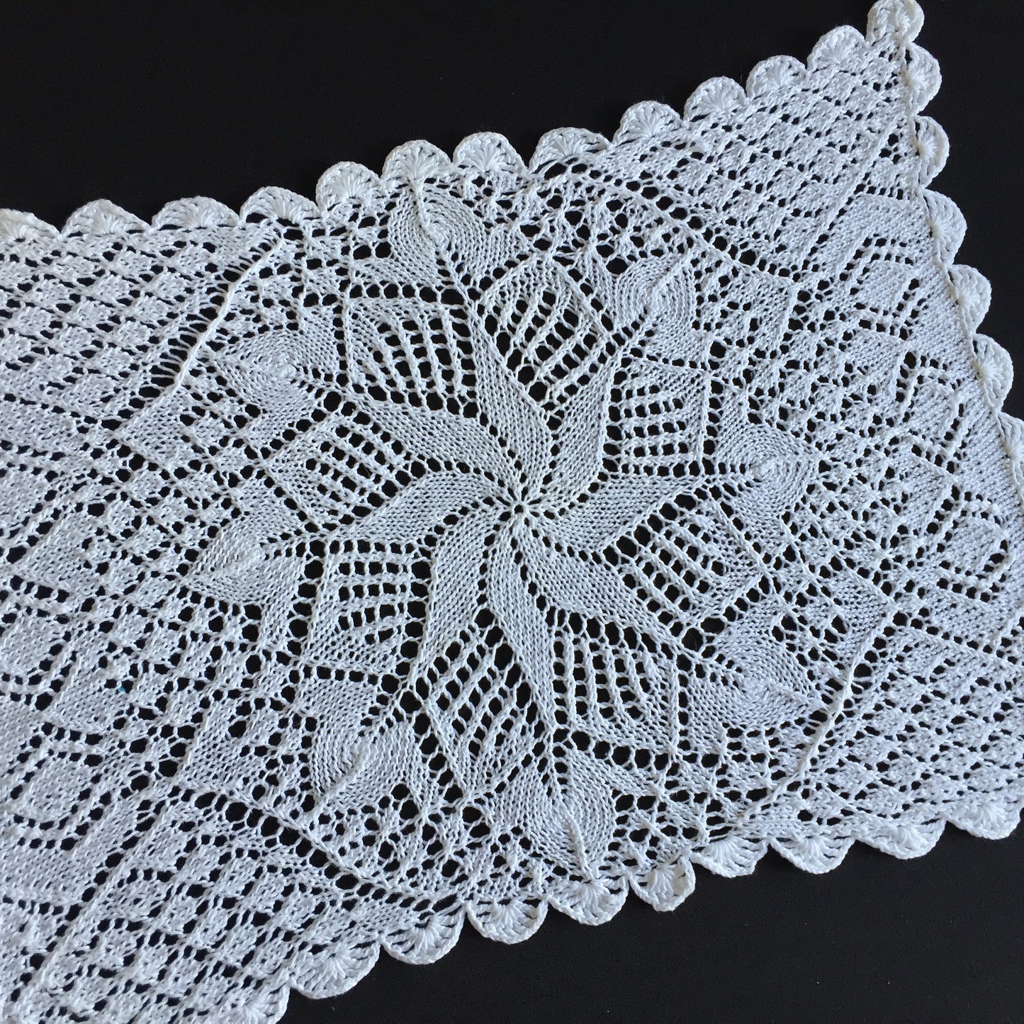 Shetland Style Hand Knitted White Cotton Lace Placemat