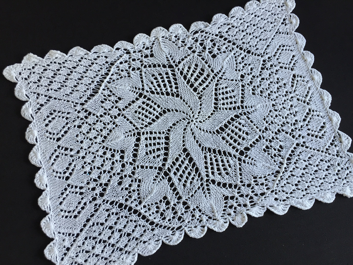 Shetland Style Hand Knitted White Cotton Lace Placemat