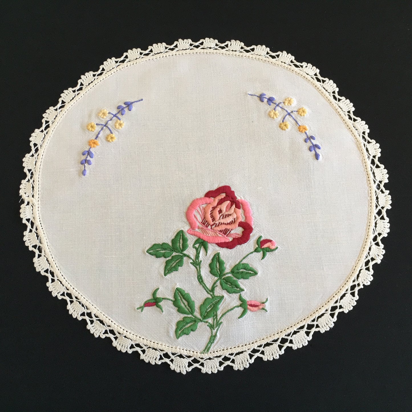 Australian Vintage Large Hand Embroidered Linen Doily