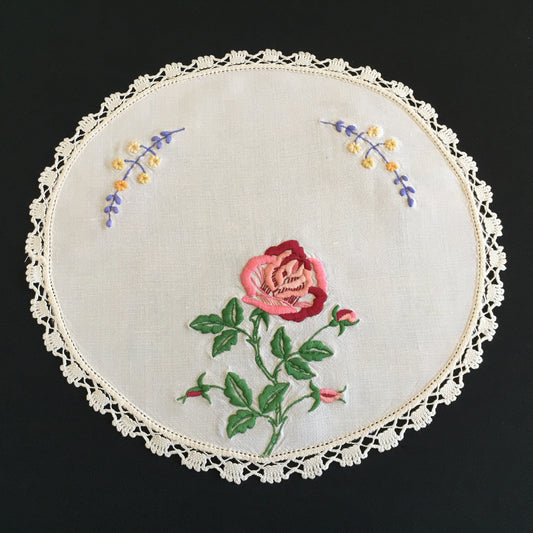 Australian Vintage Large Hand Embroidered Linen Doily
