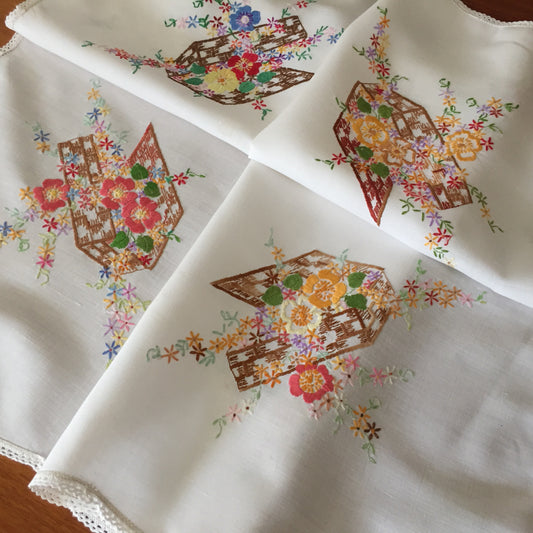 Australian Vintage Hand Embroidered Linen Tablecloth