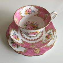Load image into Gallery viewer, Vintage 1940s ROYAL ALBERT Lady Carlyle Avon Shaped Demitasse Trio Fine Bone China