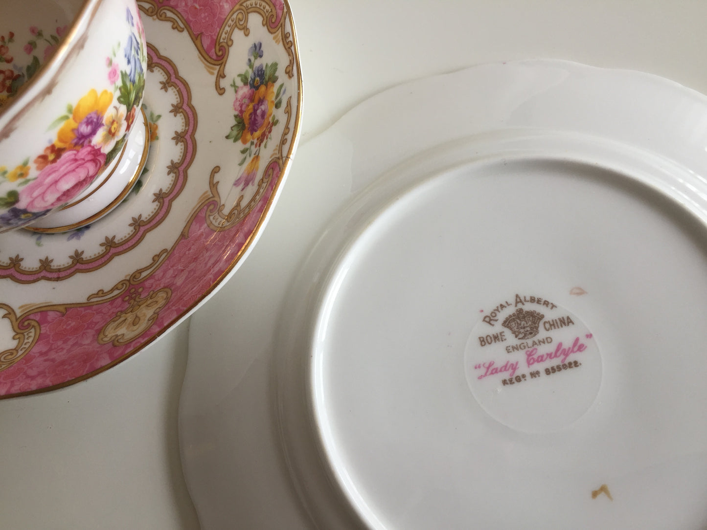 Vintage 1940s ROYAL ALBERT Lady Carlyle Avon Shaped Demitasse Trio Fine Bone China