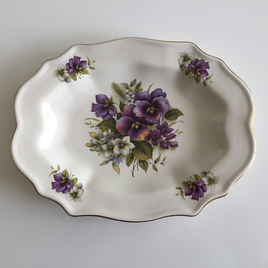 Vintage Prinknash Abbey Pottery Pansies Pattern Fine Porcelain Oval Trinket Dish