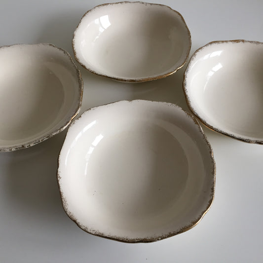 Vintage H & K Tunstall Set of 4 Dessert | Compote Bowls Gold on Ivory