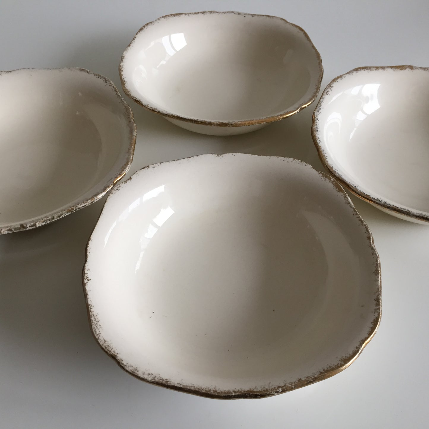 Vintage H & K Tunstall Set of 4 Dessert | Compote Bowls Gold on Ivory