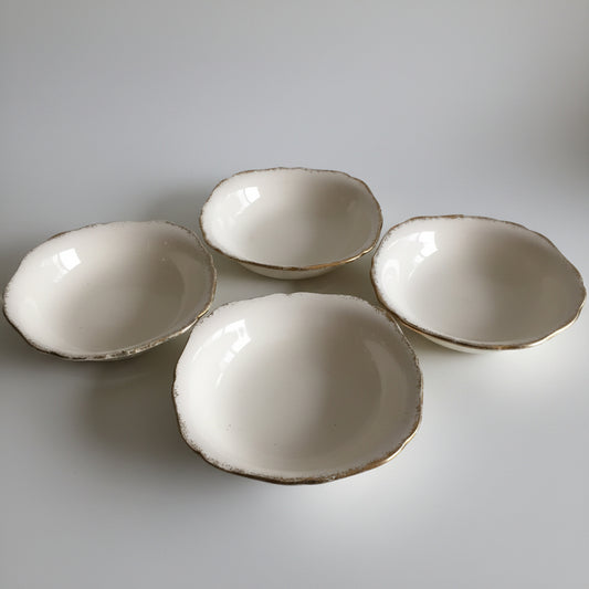Vintage H & K Tunstall Set of 4 Dessert | Compote Bowls Gold on Ivory