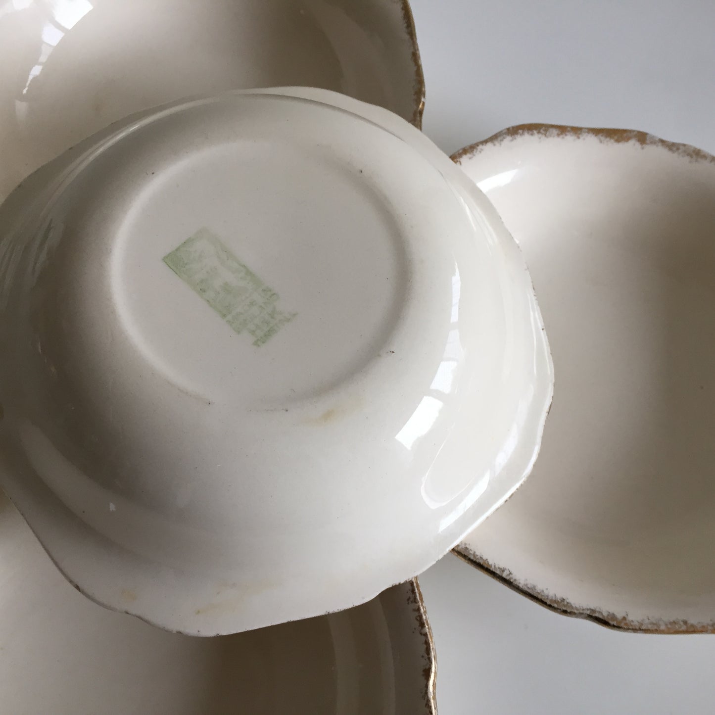 Vintage H & K Tunstall Set of 4 Dessert | Compote Bowls Gold on Ivory