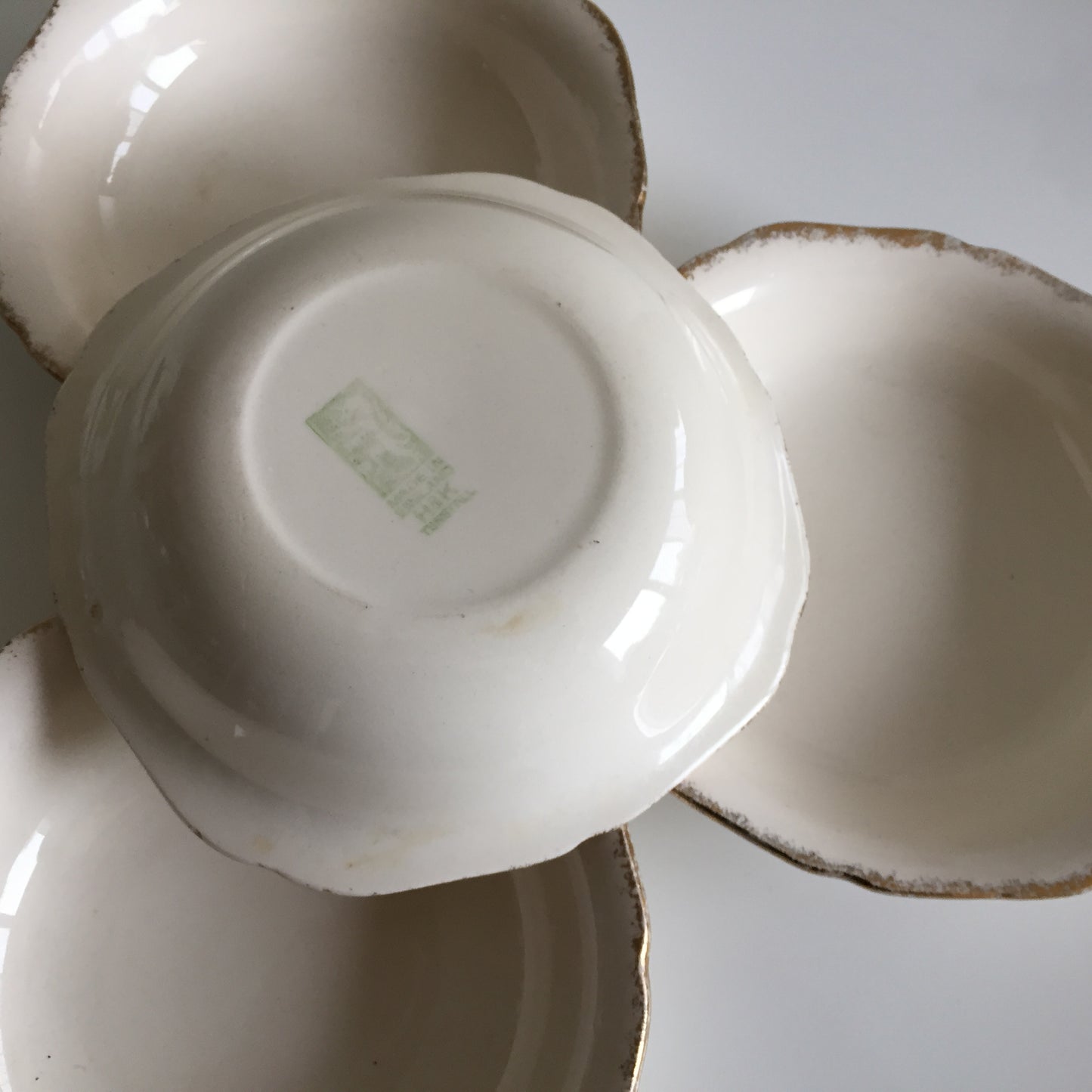Vintage H & K Tunstall Set of 4 Dessert | Compote Bowls Gold on Ivory