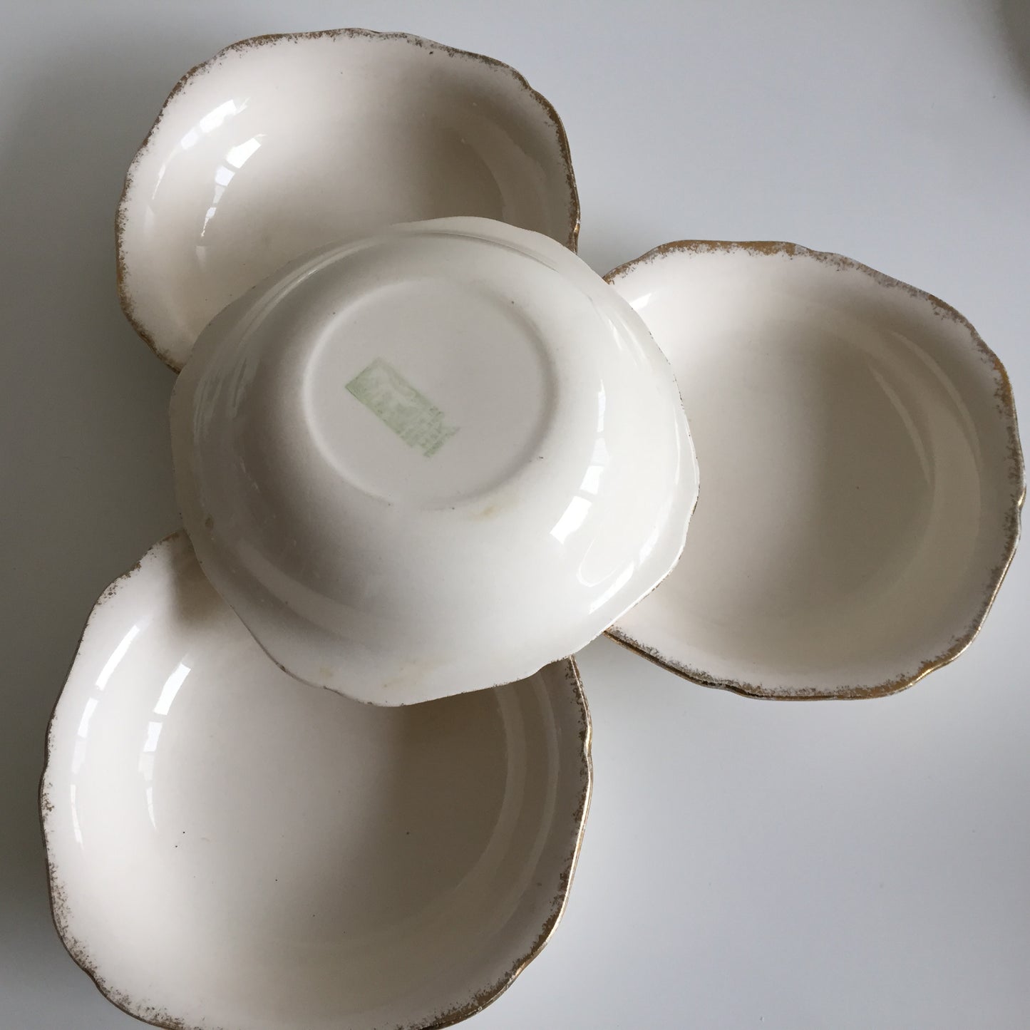 Vintage H & K Tunstall Set of 4 Dessert | Compote Bowls Gold on Ivory